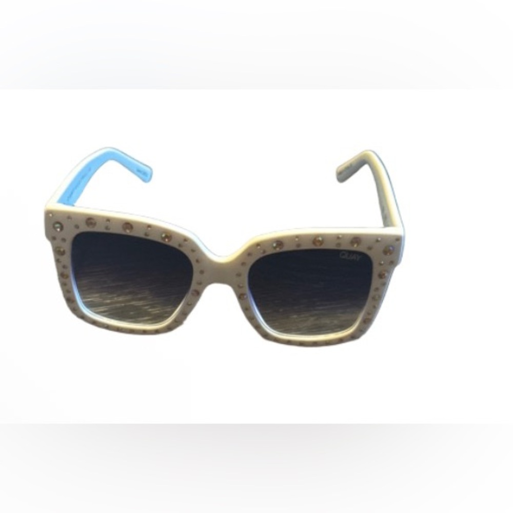 Quay Australia icy White Square Sunglasses with Rhinestone Studs